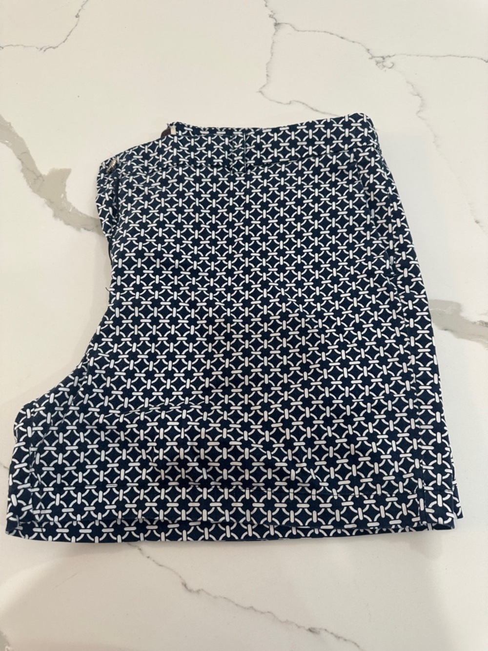 Anne Klein Navy & White Geo-Pattern Bermuda Shorts
